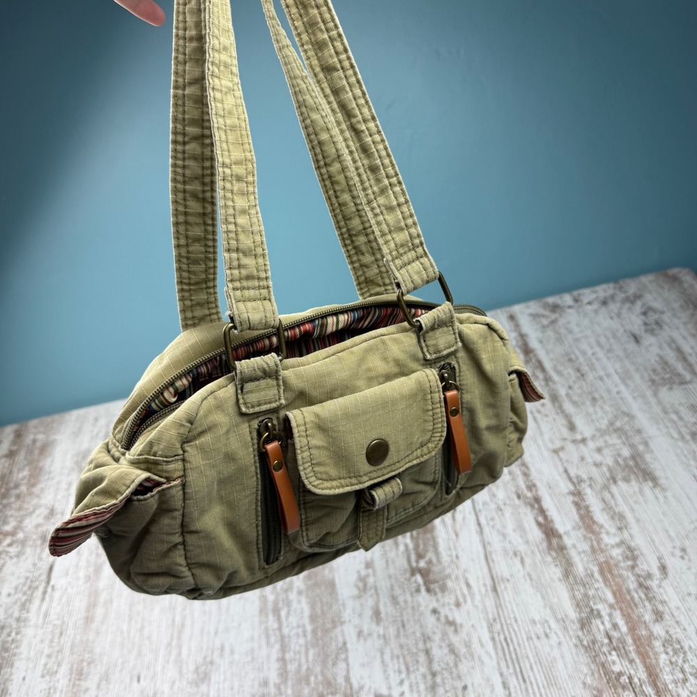 Vintage Y2K Cargo Utility Shoulder Bag Olive Green Multi Pocket Y2K Style